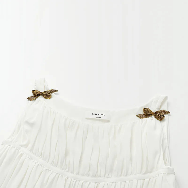 "Brunch at Ritz." Silk Chiffon Smocked Tank Top — Pear White