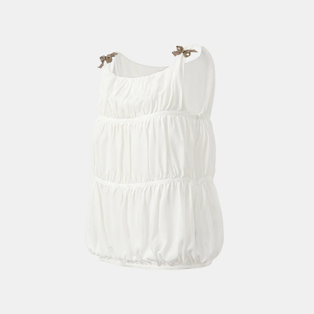 "Brunch at Ritz." Silk Chiffon Smocked Tank Top — Pear White