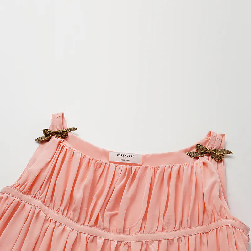 "Brunch at Ritz." Silk Chiffon 3D Shirred Vest - Sunset Gold Powder