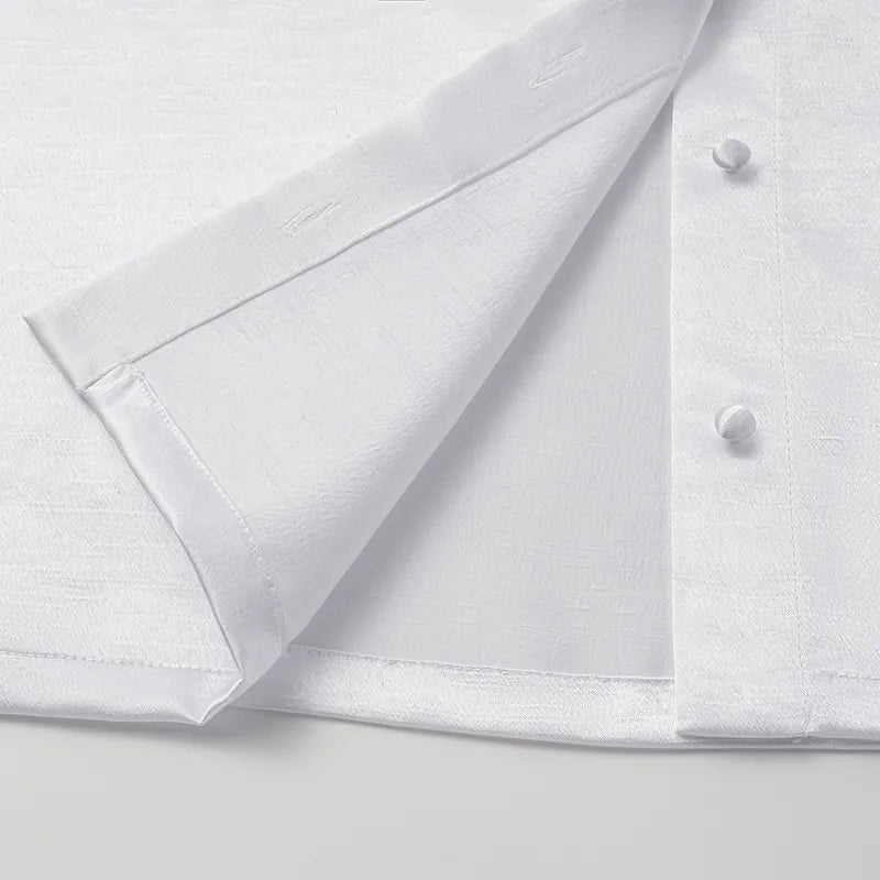 “Sloane Ave glam.” Cutout Shirt — White (matte/satin)
