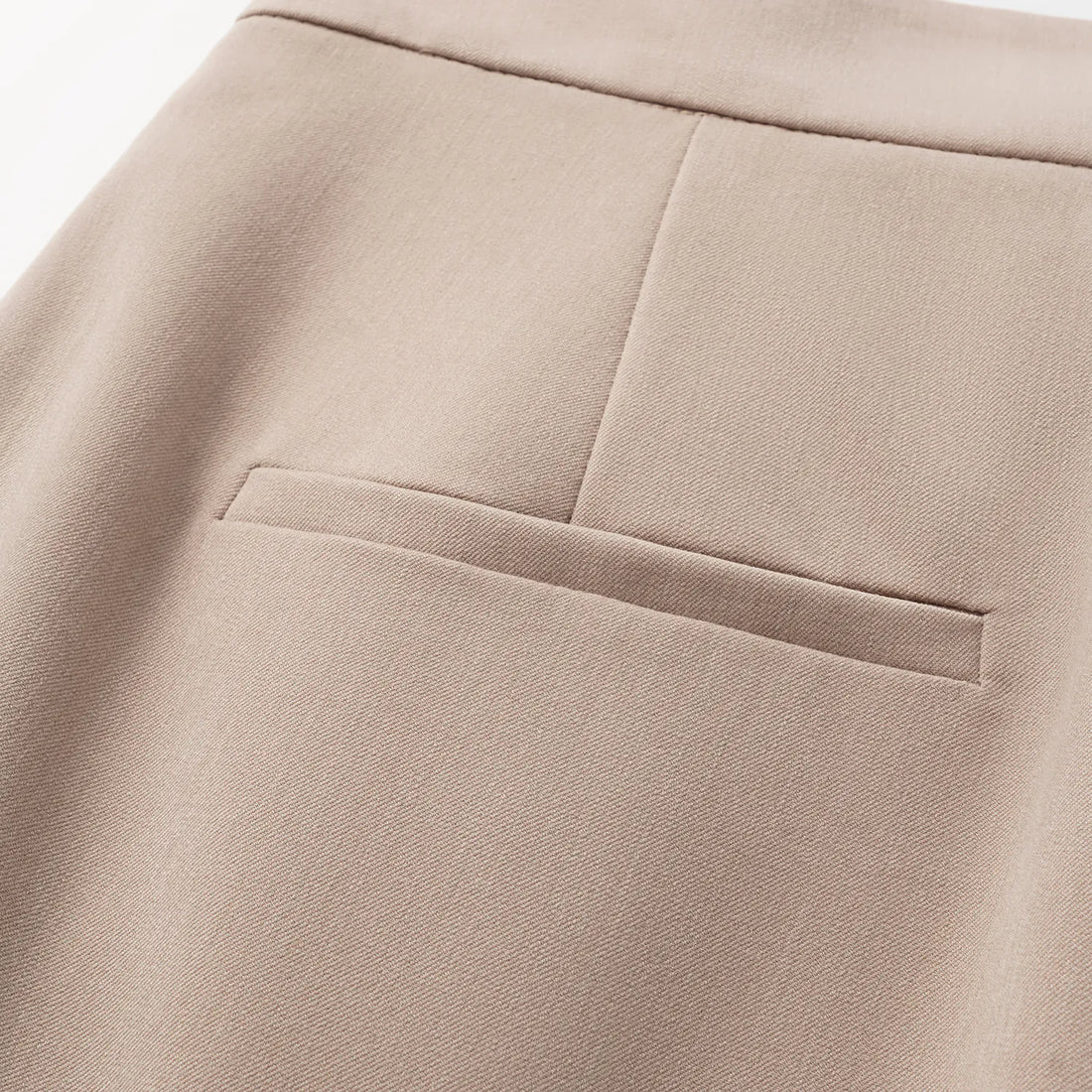 "Speak Sleek." Italian textured fabric three-dimensional tailored wide-leg pants—Taupe