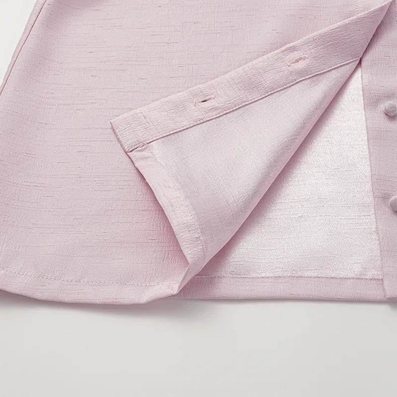 "Sloane Ave glam." Cut-out shirt - Cherry Blossom Pink (matte/satin)