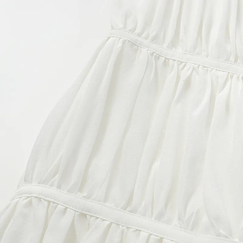 "Brunch at Ritz." Silk Chiffon Smocked Tank Top — Pear White