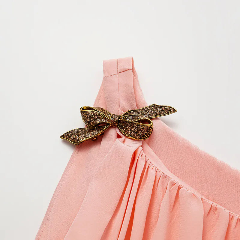 "Brunch at Ritz." Silk Chiffon 3D Shirred Vest - Sunset Gold Powder