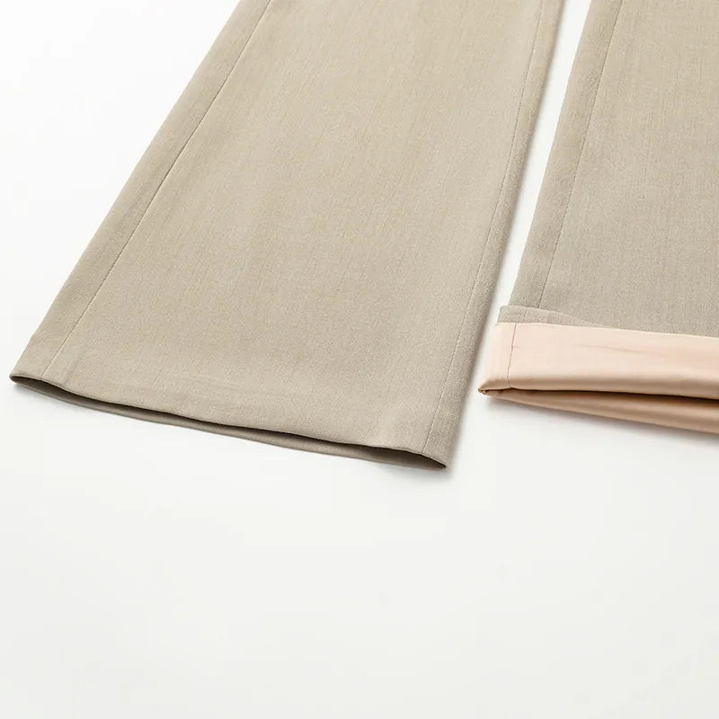 "Autumn Diary" Korean super elastic drape texture fabric beautiful leg filter flared pants - khaki