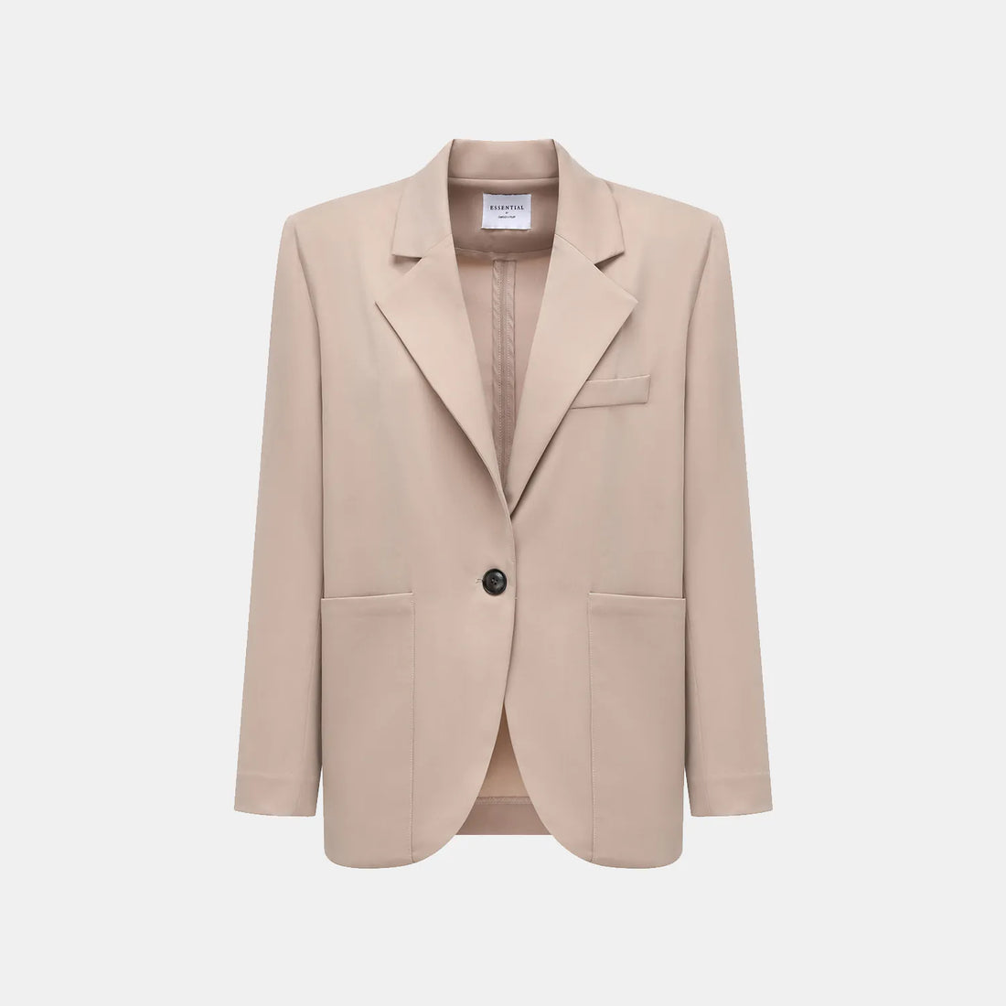 "Speak Sleek." Oversized suit jacket in Italian textured fabric—Taupe