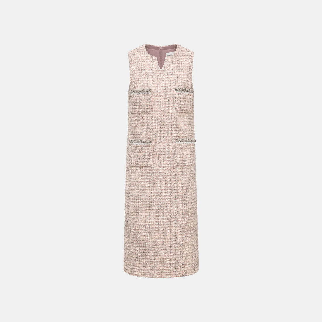 “Chelsea teatime.” Tweed A-line dress—Pink marshmallow