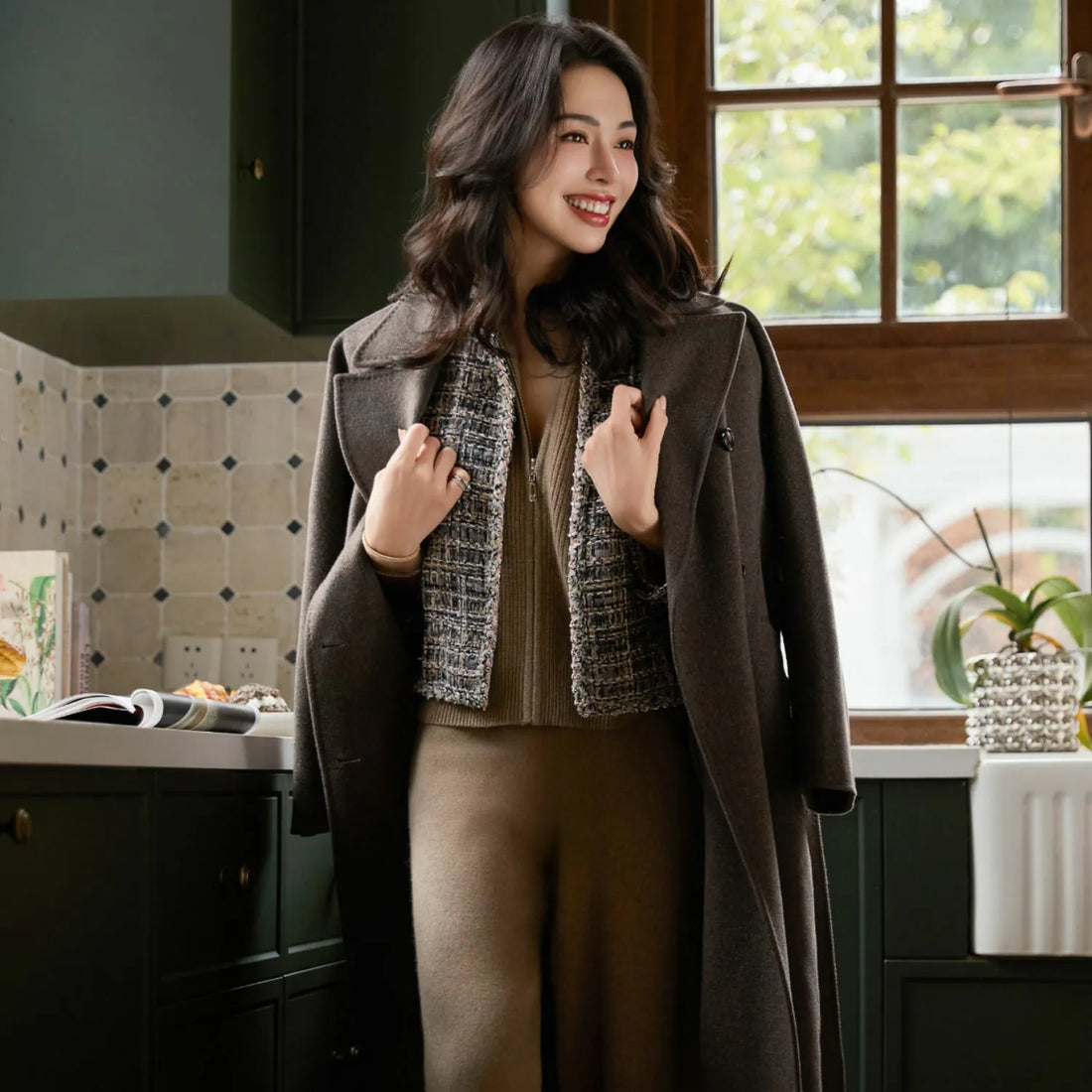 “Knightsbridge citywalk.” Tweed jacket—grey