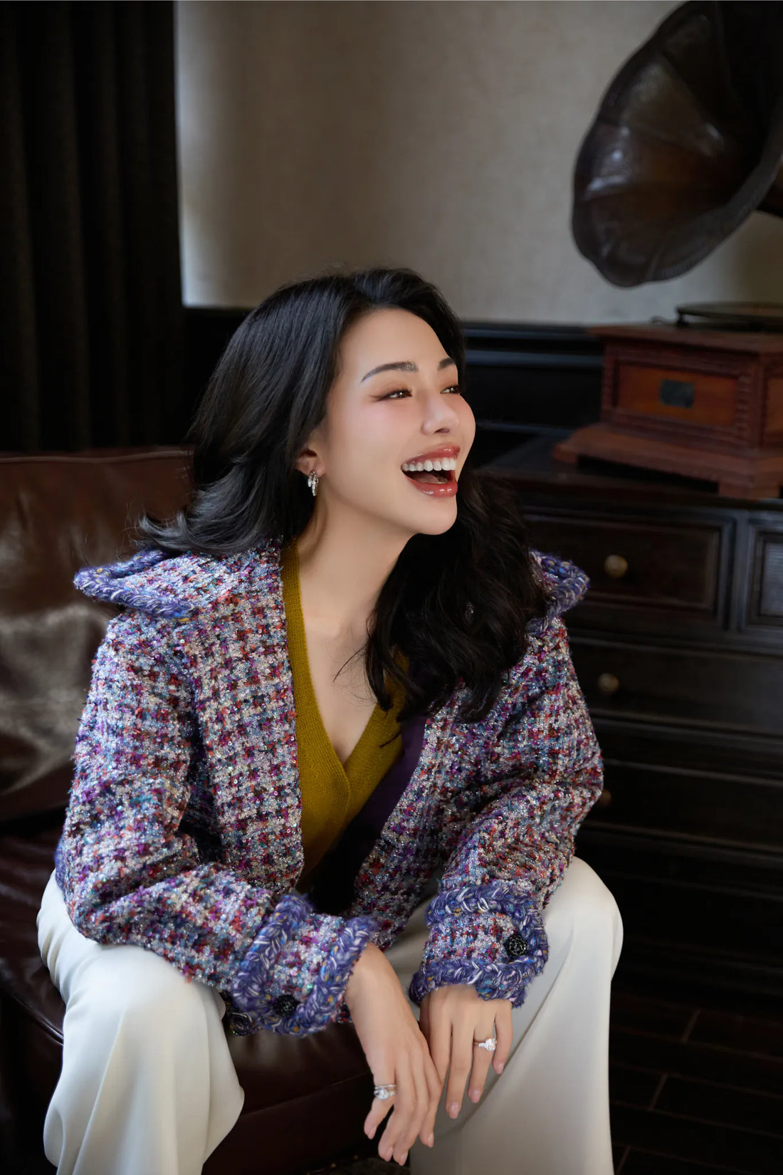 "Tokyo'Hours" Oversized Tweed Jacket—Blueberry cupcake