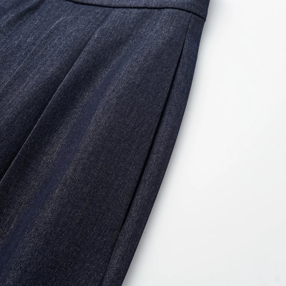 "Speak Sleek." Italian textured fabric three-dimensional tailored wide-leg pants—Denim