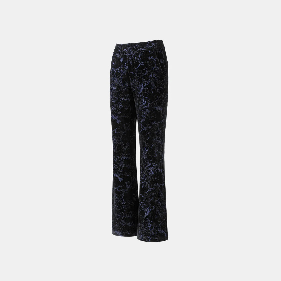 "Lazily in the Spring" Dark Velvet Jacquard Denim Flared Pants
