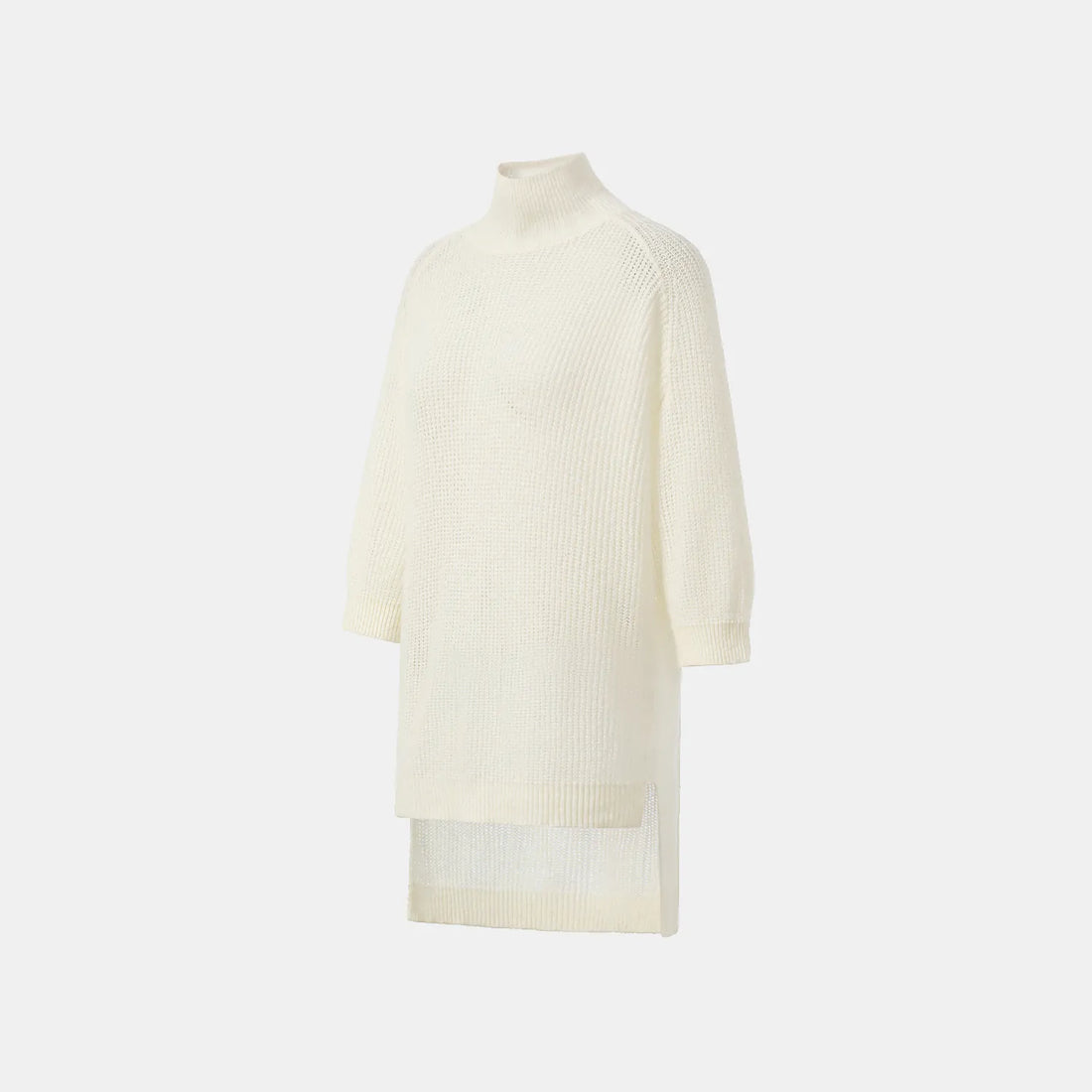 "Autumn Diary" Silk Cashmere Mid-High Neck Long Top—Milk