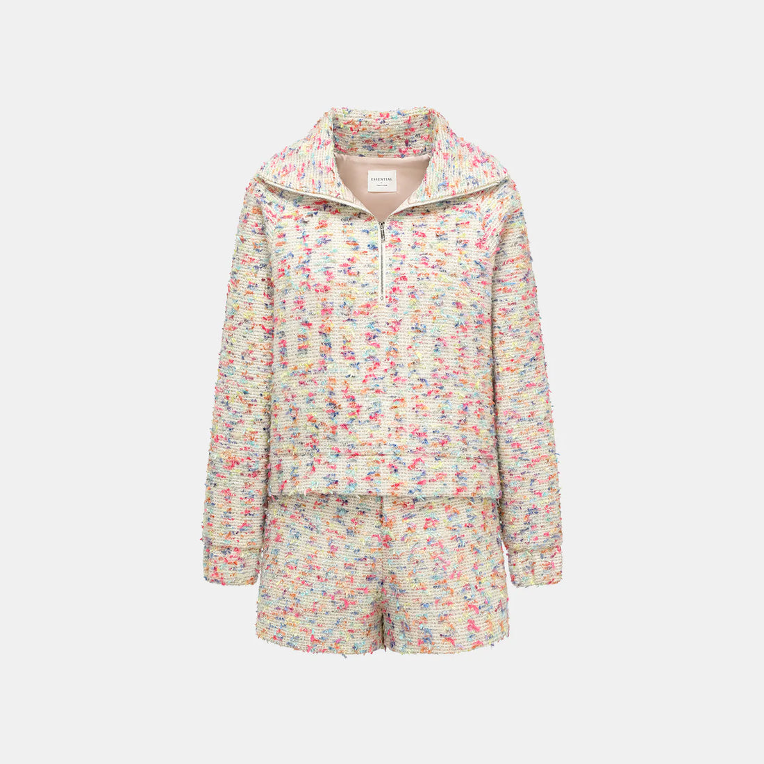 "Tokyo Hours" Tweed Casual Large Lapel Shorts - White and Multicolor