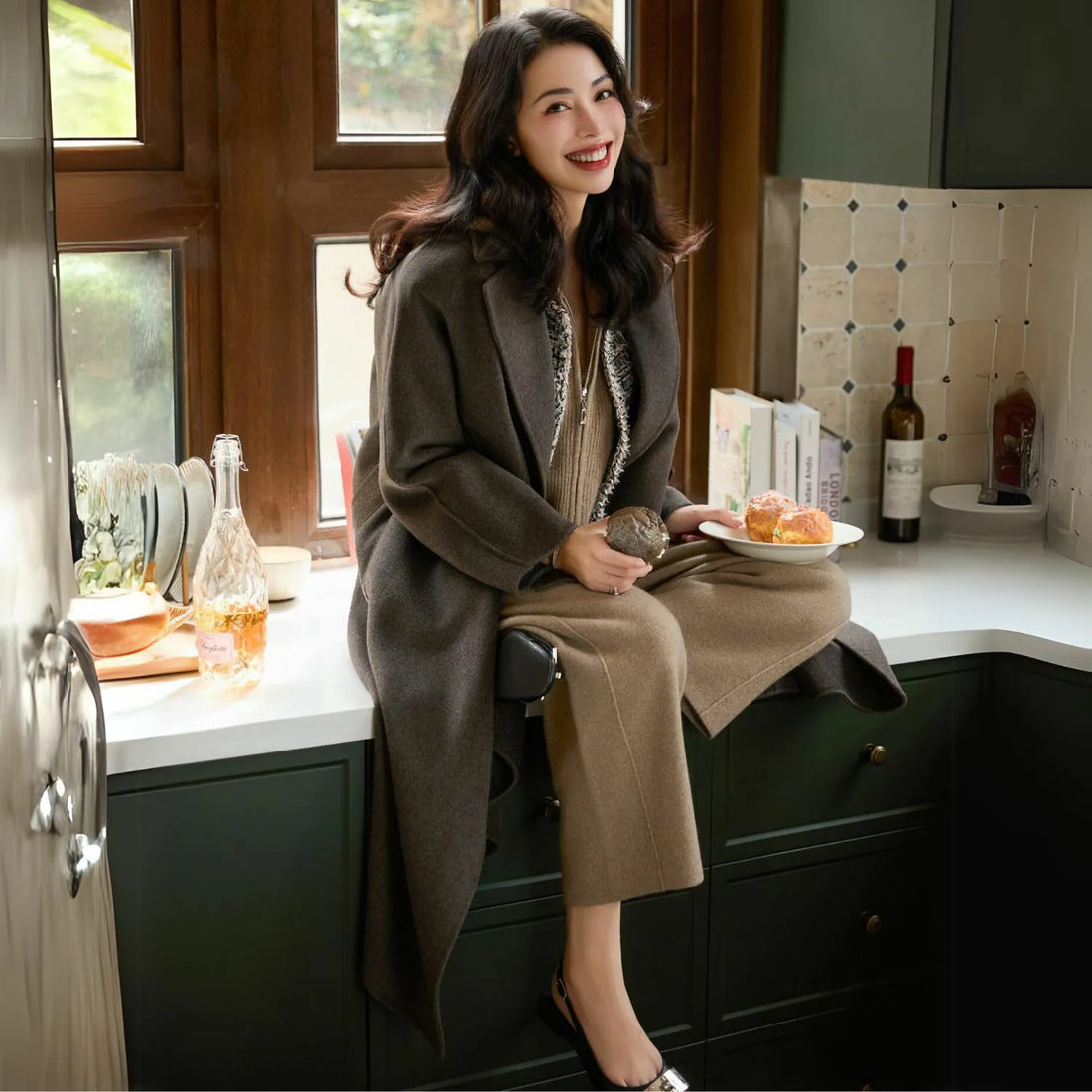 “Knightsbridge citywalk.” Tweed jacket—grey