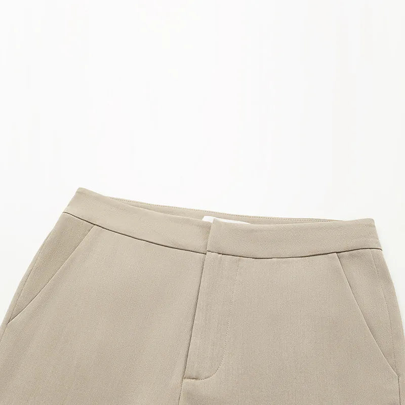 "Autumn Diary" Korean super elastic drape texture fabric beautiful leg filter flared pants - khaki