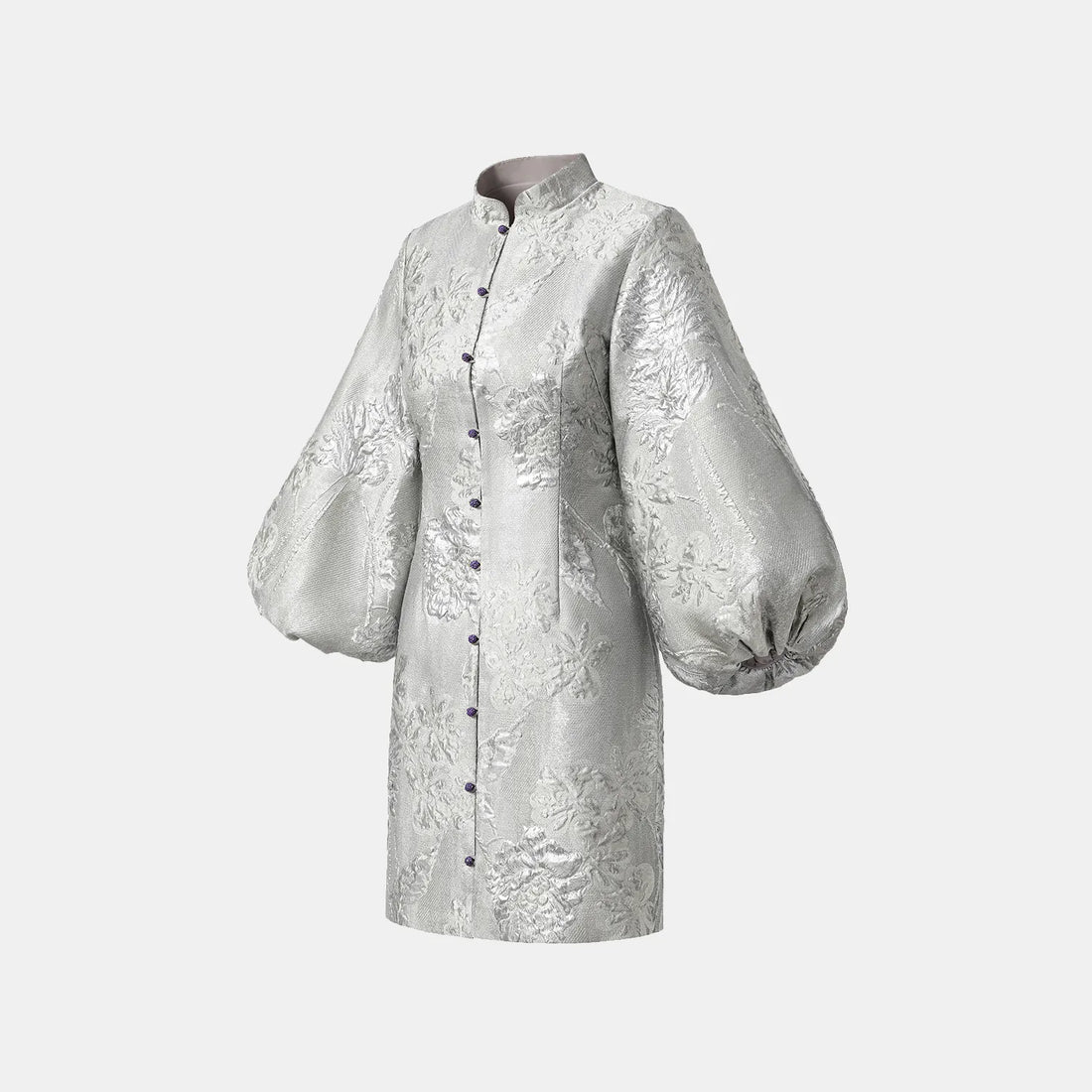 “Imperial Garden Gala“ Italian Jacquard Chinese Style Dress — Silver