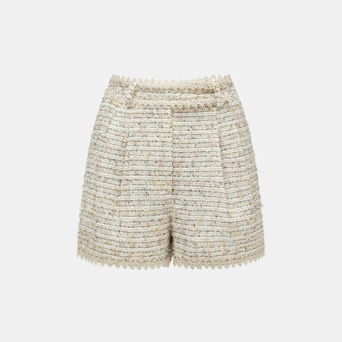 'Chelsea Citywalk' Lace Trim Tweed Shorts - Crème Brûlée