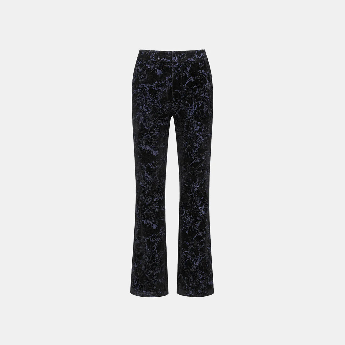 "Lazily in the Spring" Dark Velvet Jacquard Denim Flared Pants