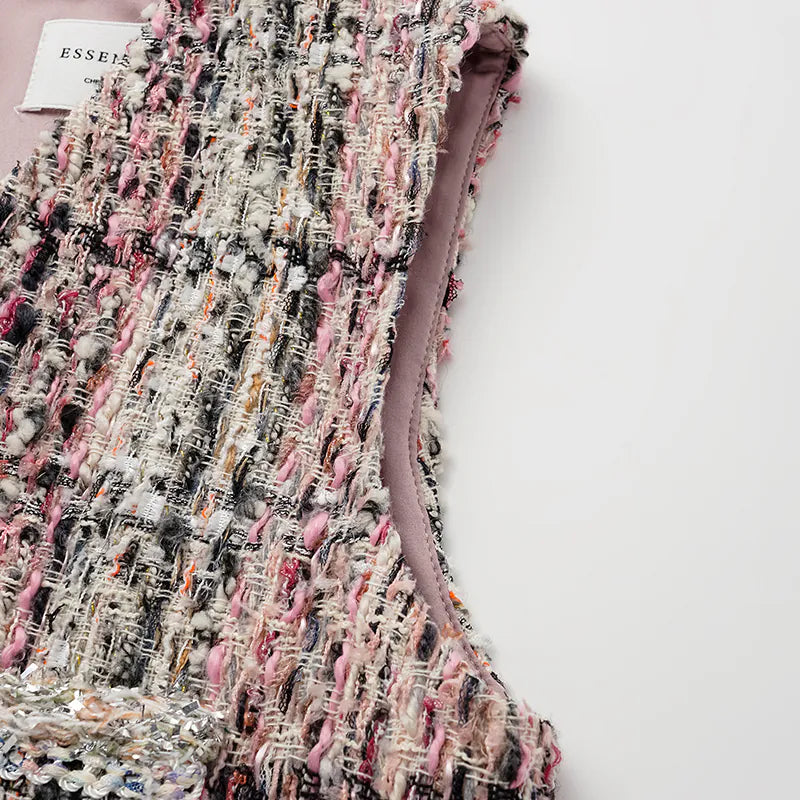 "Brunch at Ritz" Tweed V-neck dress—Ispahan