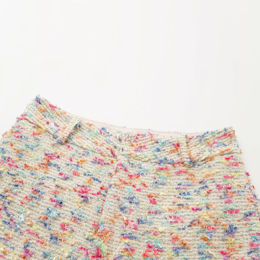 "Tokyo Hours" Tweed Casual Large Lapel Shorts - White and Multicolor