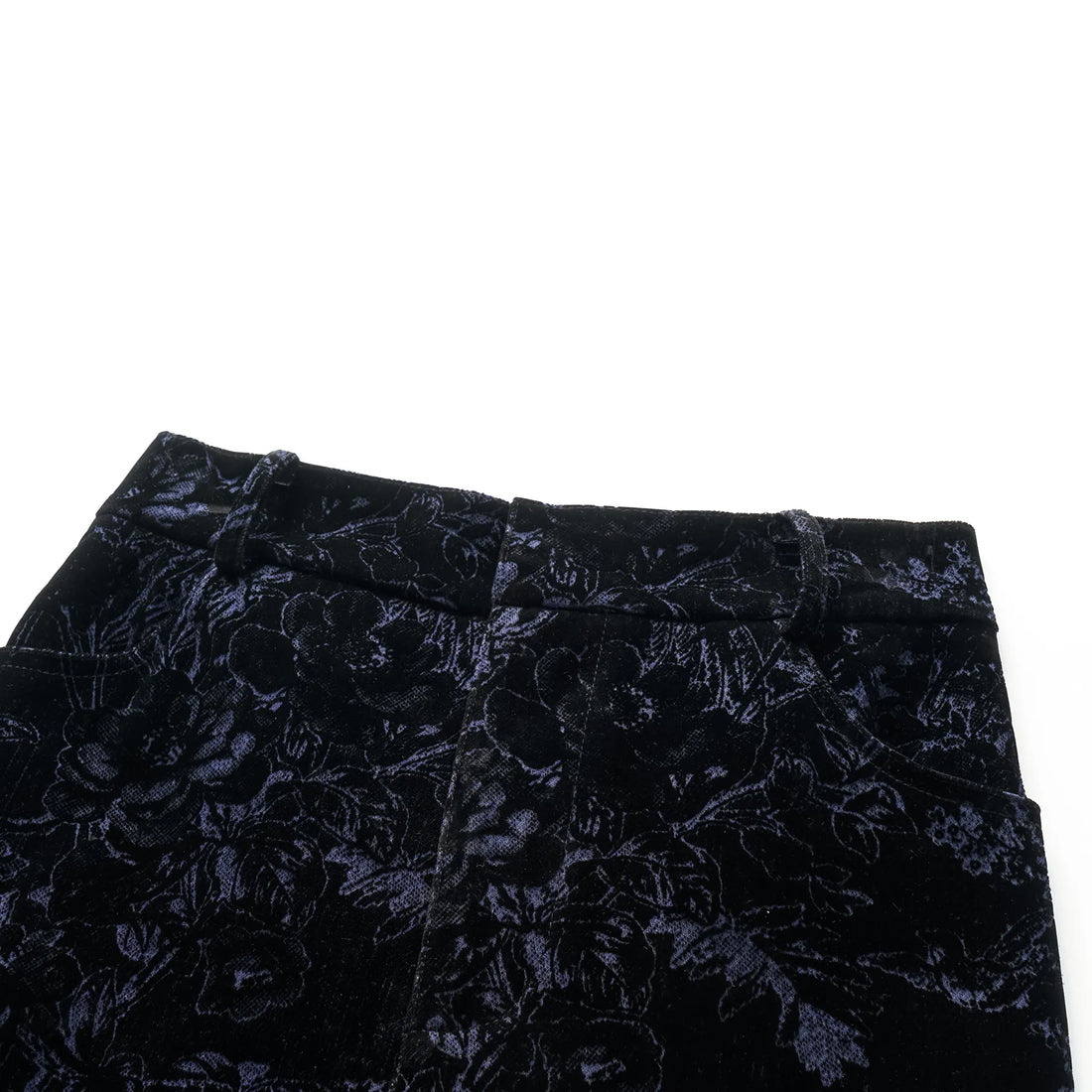 "Lazily in the Spring" Dark Velvet Jacquard Denim Cropped Pants