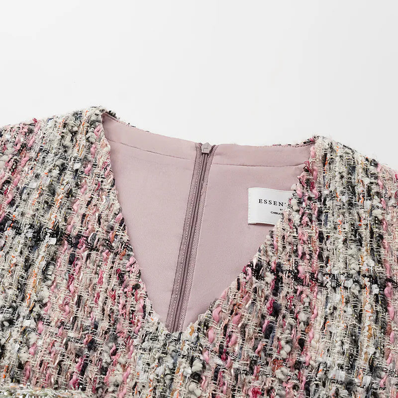 "Brunch at Ritz" Tweed V-neck dress—Ispahan