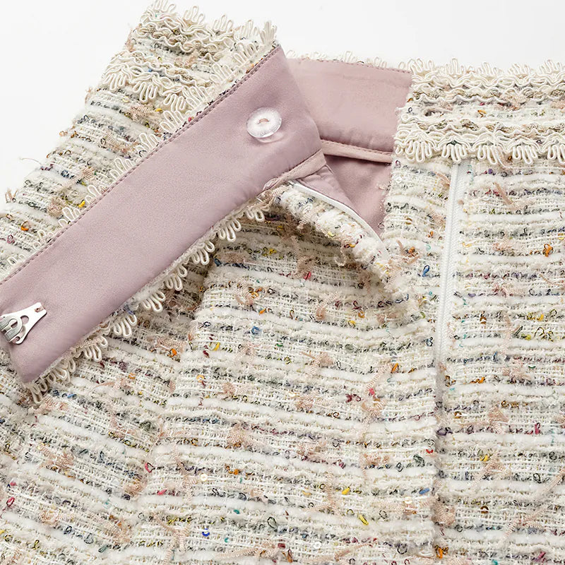 'Chelsea Citywalk' Lace Trim Tweed Shorts - Crème Brûlée