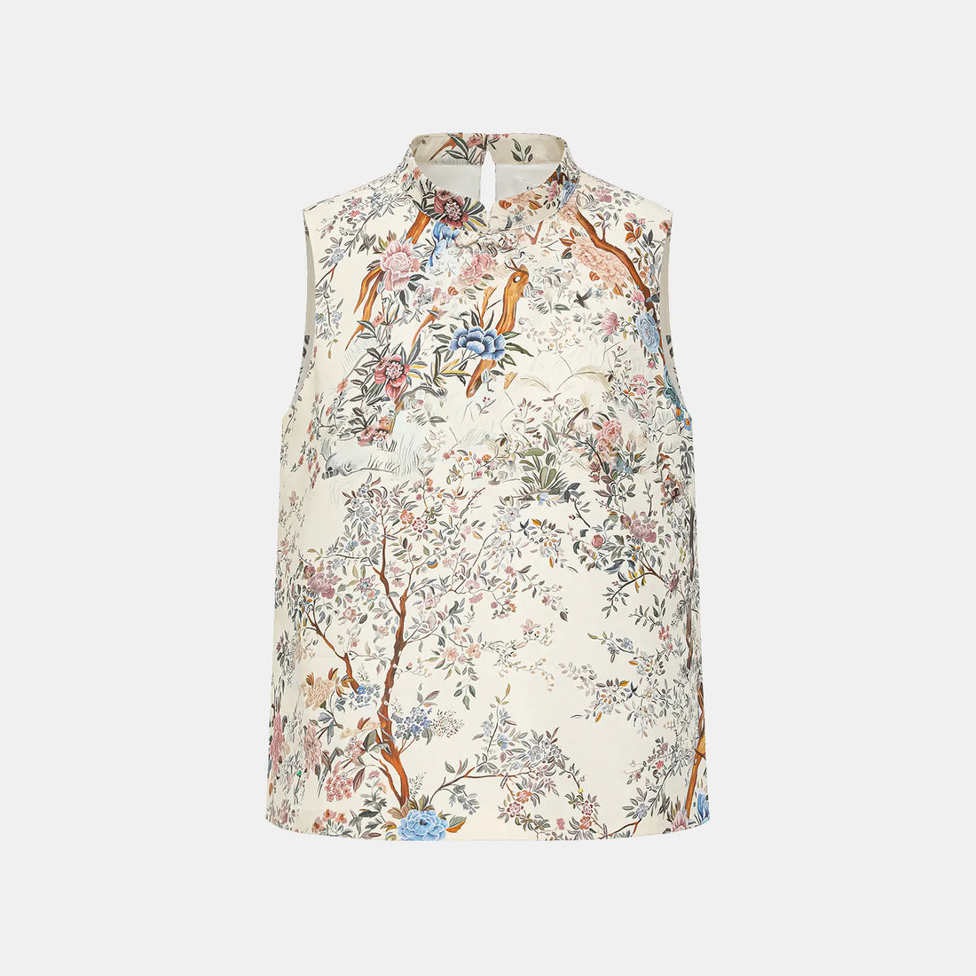 "Spring Travel" Italian Positioning Print Silk Chinese Style Suit - Peony
