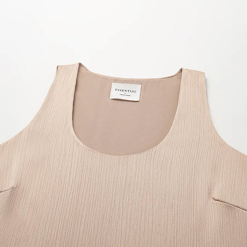 "Easy Go Chic" Korean Pleated Fabric Tank Top — Nude Gold