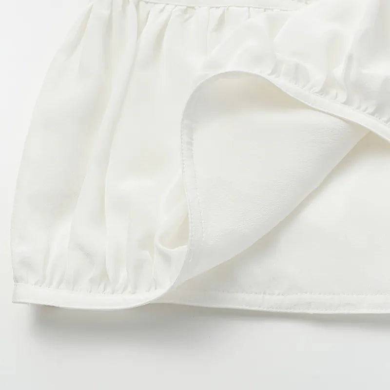 "Brunch at Ritz." Silk Chiffon Smocked Tank Top — Pear White