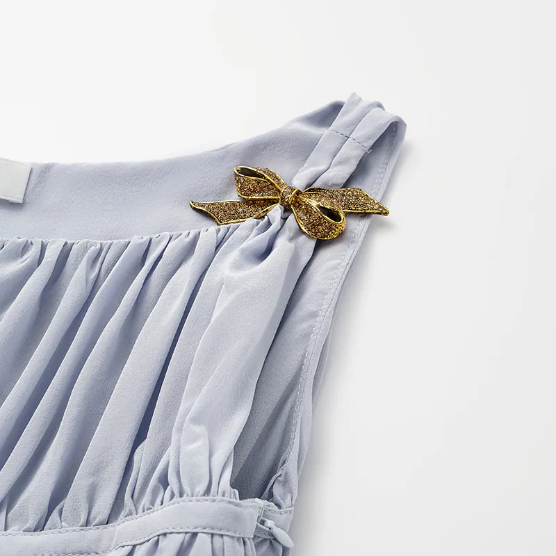 "Brunch at Ritz." Silk Chiffon 3D Shirred Vest — Dusk Purple