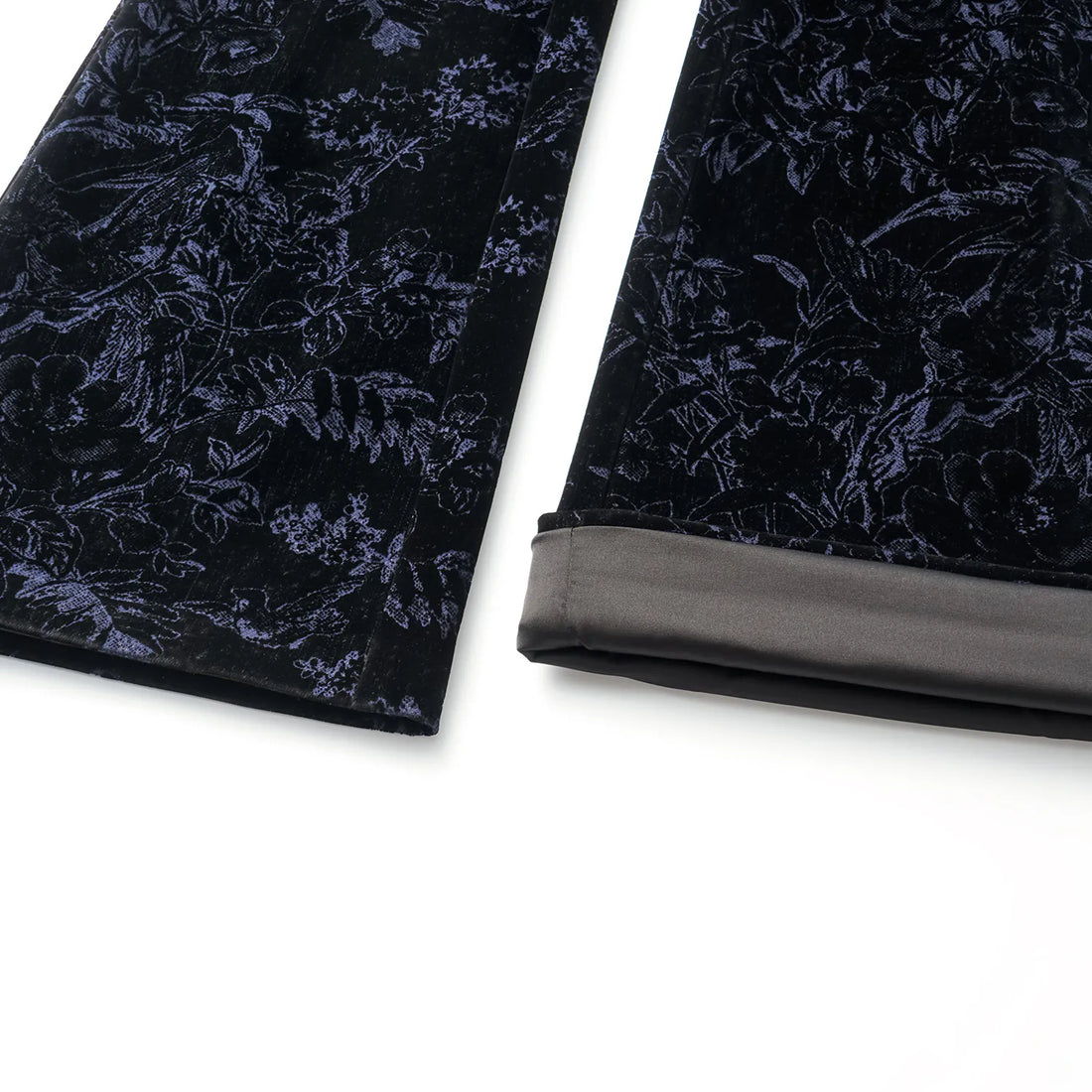 "Lazily in the Spring" Dark Velvet Jacquard Denim Flared Pants