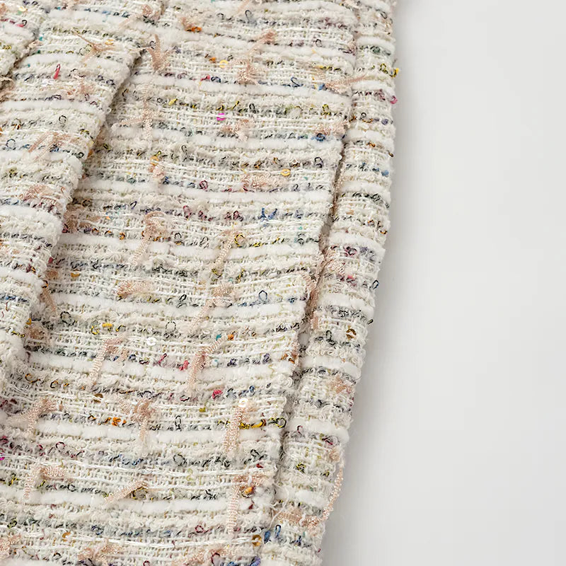 'Chelsea Citywalk' Lace Trim Tweed Shorts - Crème Brûlée