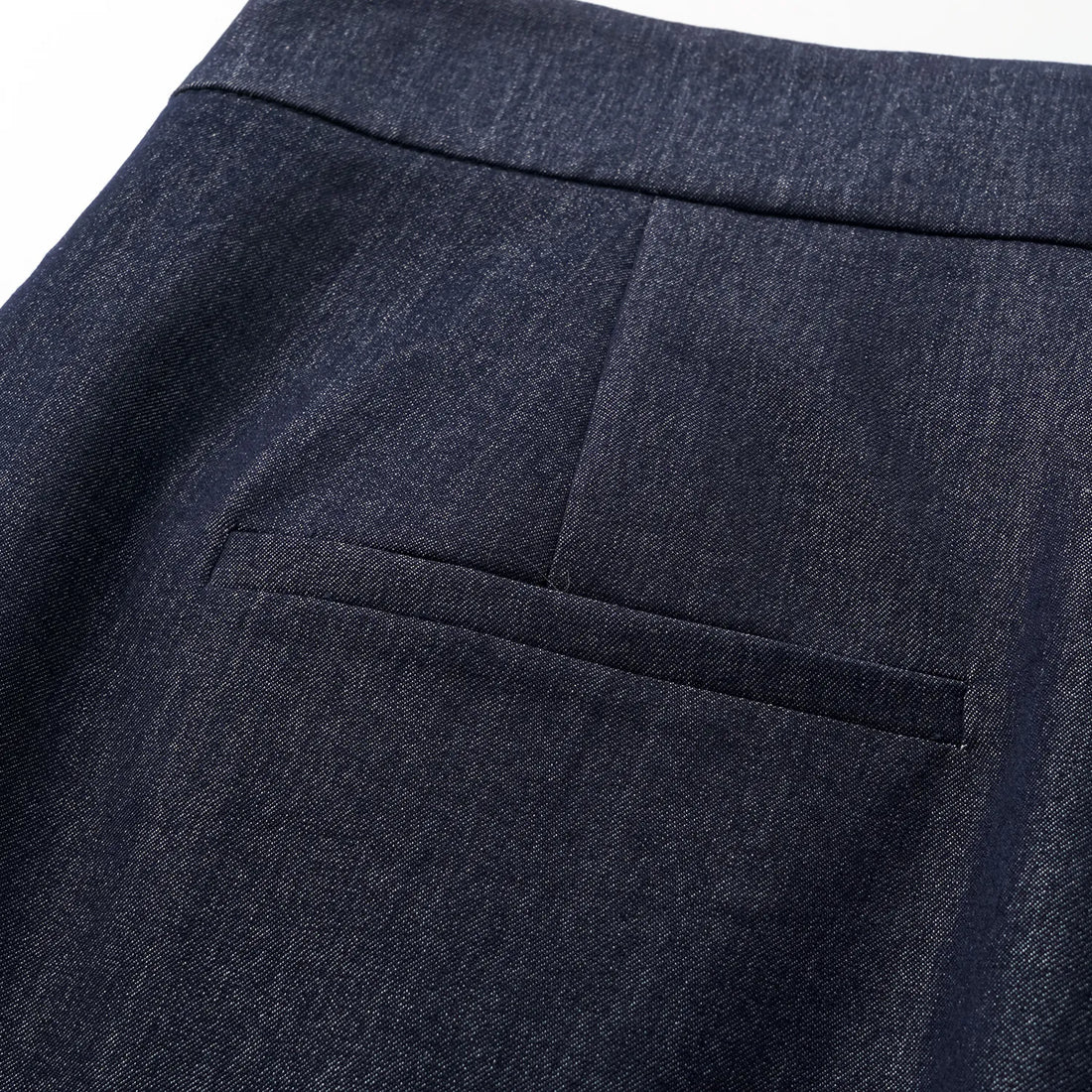 "Speak Sleek." Italian textured fabric three-dimensional tailored wide-leg pants—Denim
