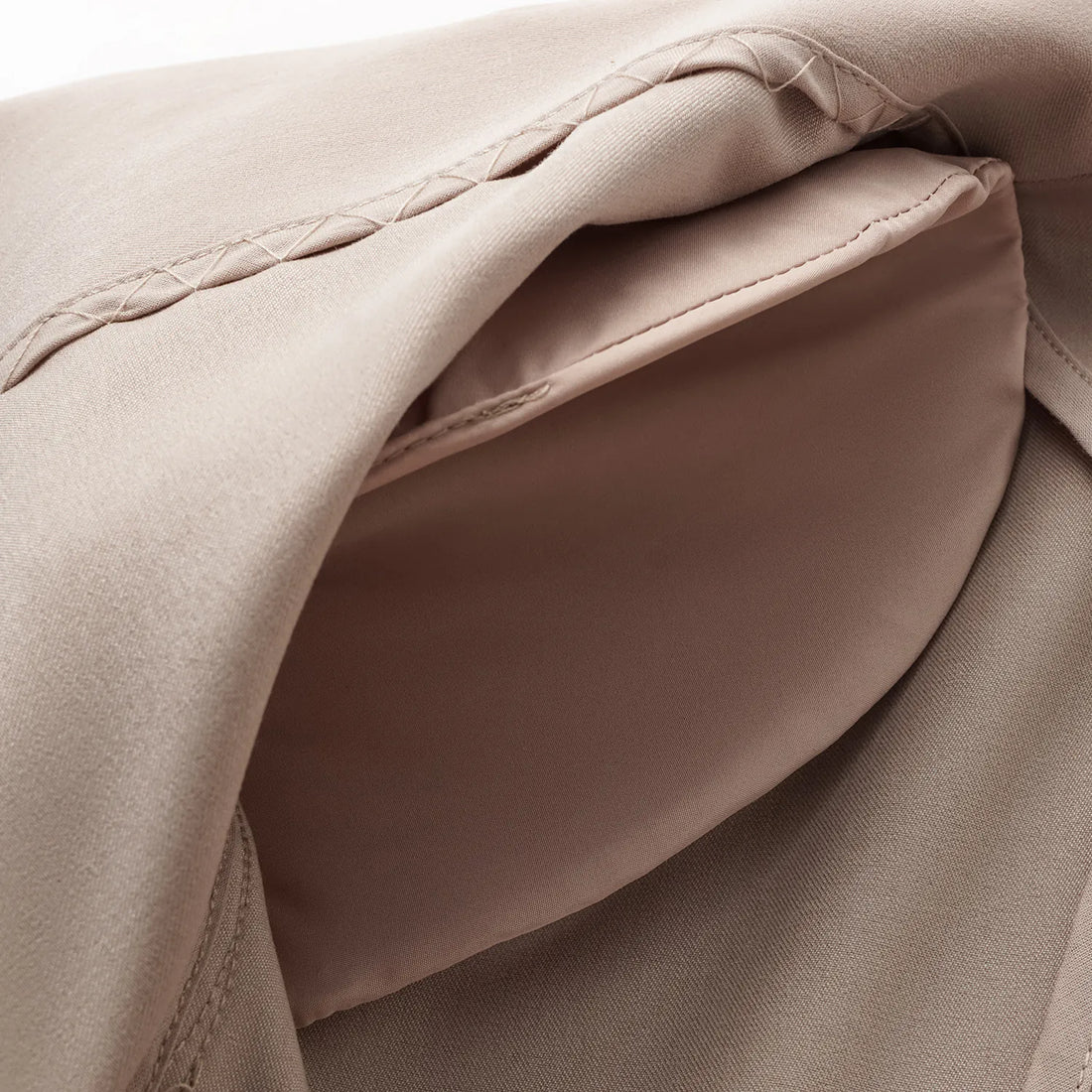 "Speak Sleek." Oversized suit jacket in Italian textured fabric—Taupe