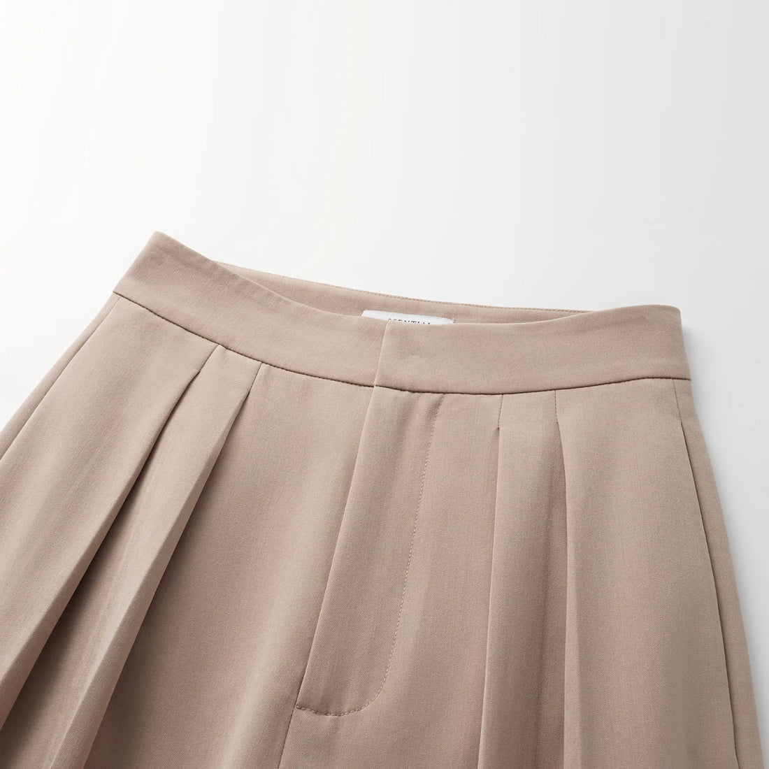 "Speak Sleek." Italian textured fabric three-dimensional tailored wide-leg pants—Taupe