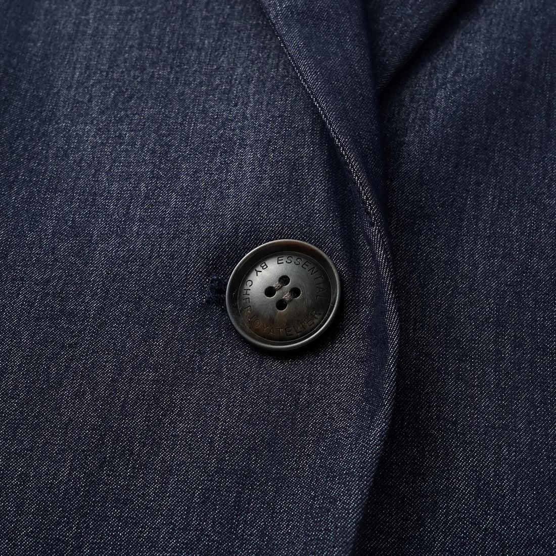 "Speak Sleek." Oversized suit jacket in Italian textured fabric—Denim