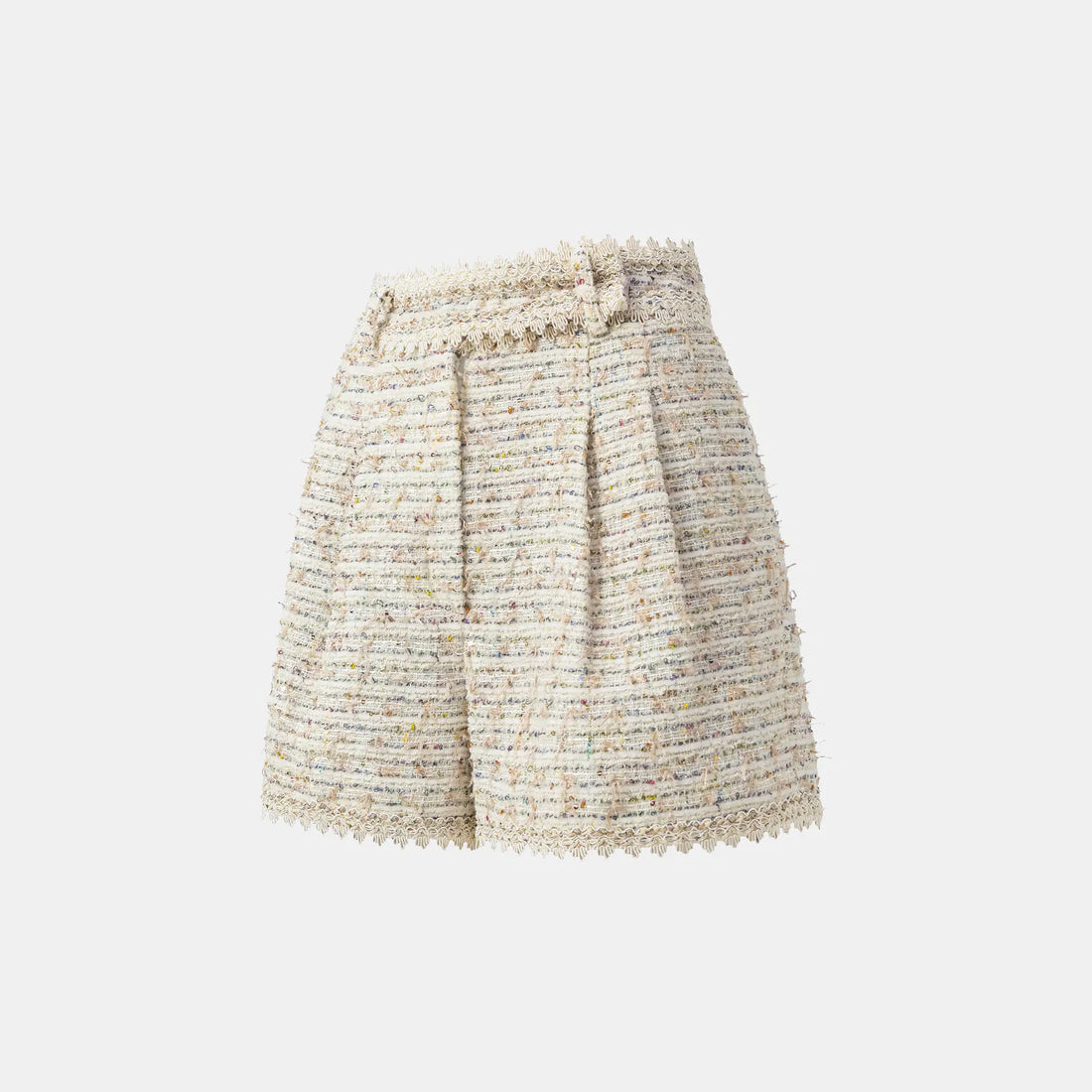 'Chelsea Citywalk' Lace Trim Tweed Shorts - Crème Brûlée