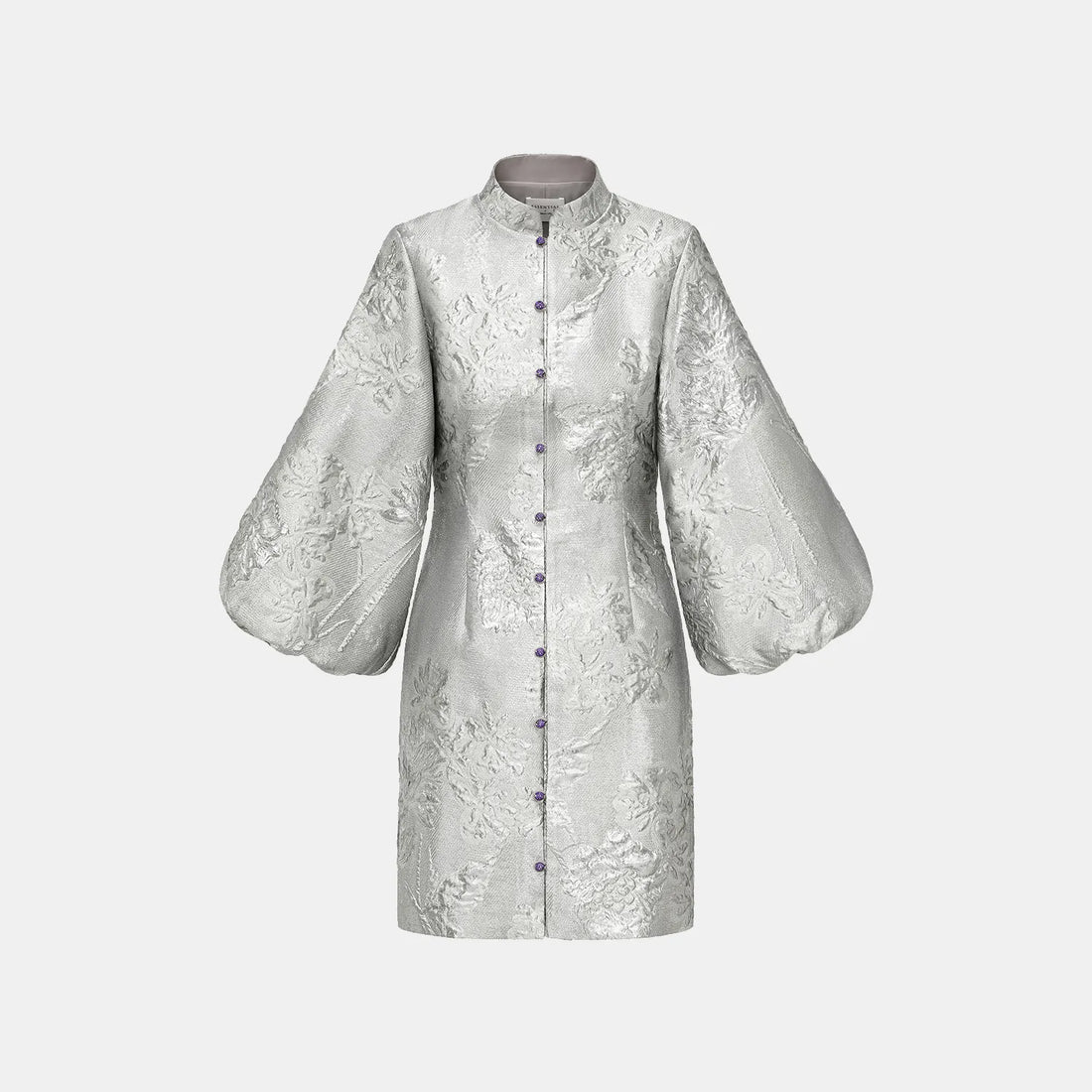 “Imperial Garden Gala“ Italian Jacquard Chinese Style Dress — Silver