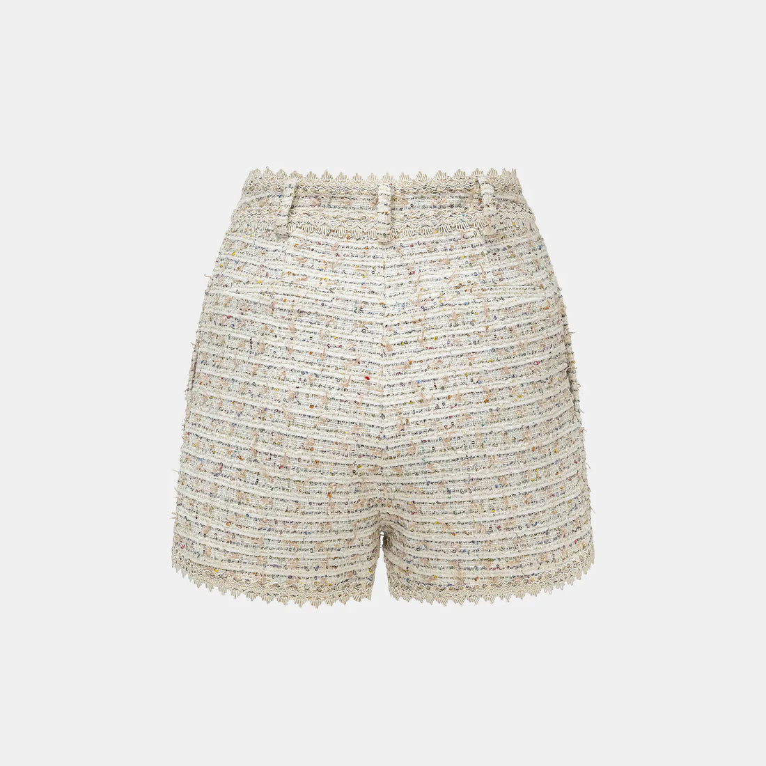 'Chelsea Citywalk' Lace Trim Tweed Shorts - Crème Brûlée