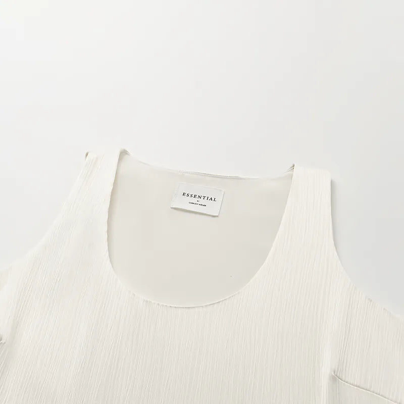 "Easy Go Chic" Korean Pleated Fabric Vest - Original White