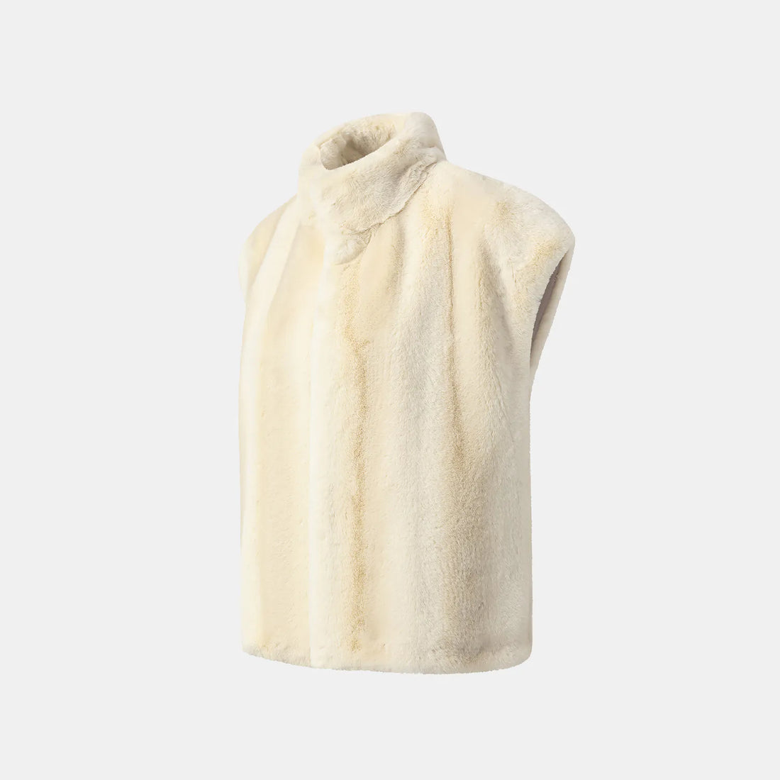 "Winter Diary" Tech Fur Chinese Style Vest Jacket - Platinum Beige