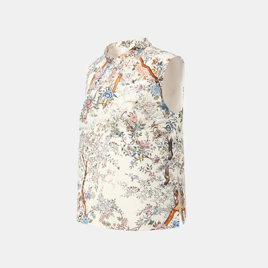 "Spring Travel" Italian Positioning Print Silk Chinese Style Suit - Peony