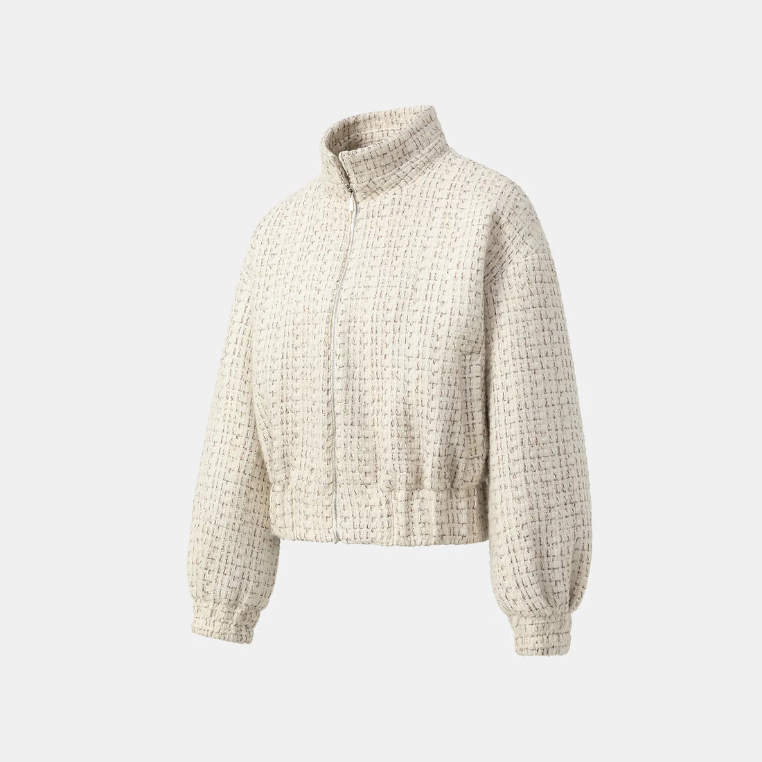 "Afternoon in Los Angeles" Tweed Baseball Jacket - Off-White
