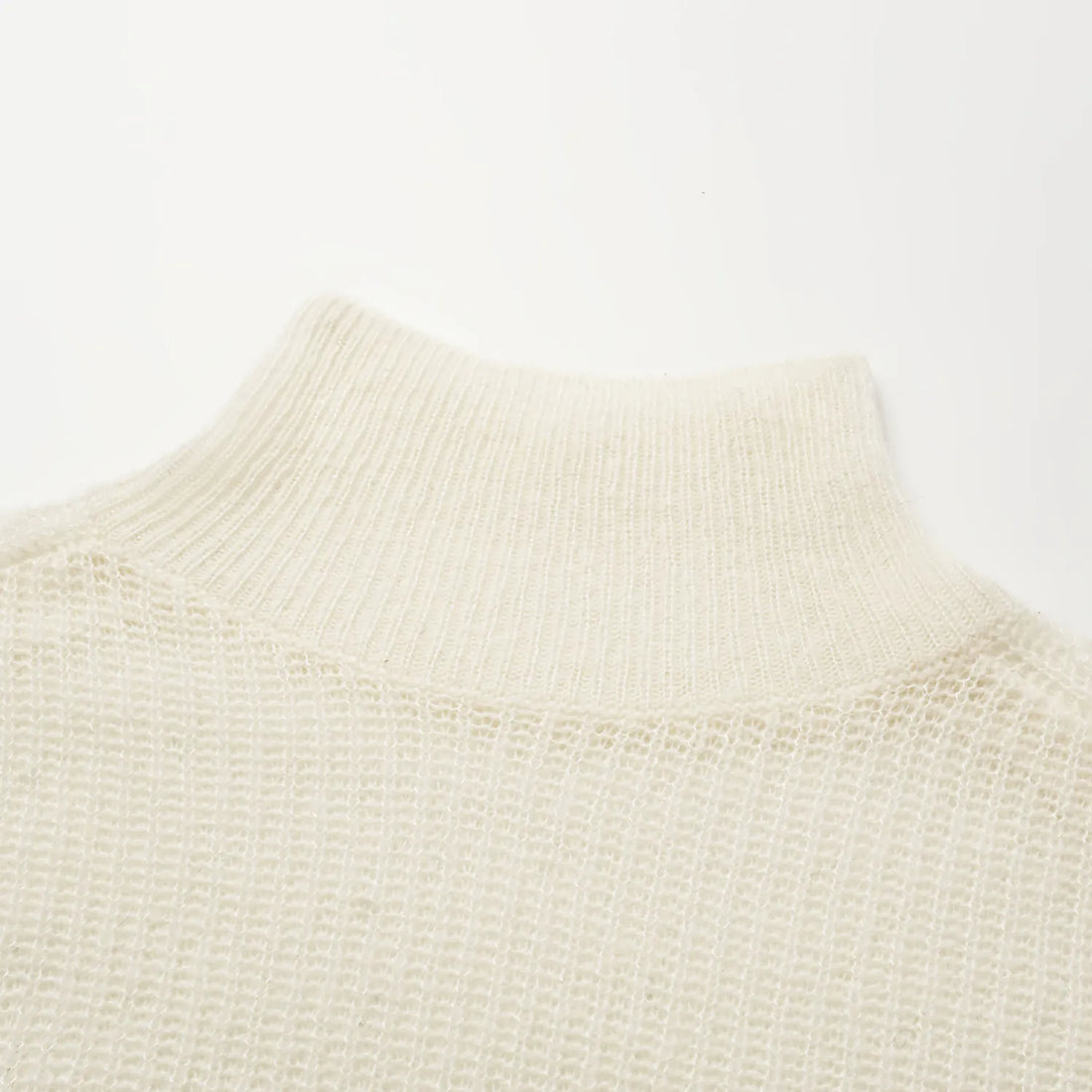 "Autumn Diary" Silk Cashmere Mid-High Neck Long Top—Milk