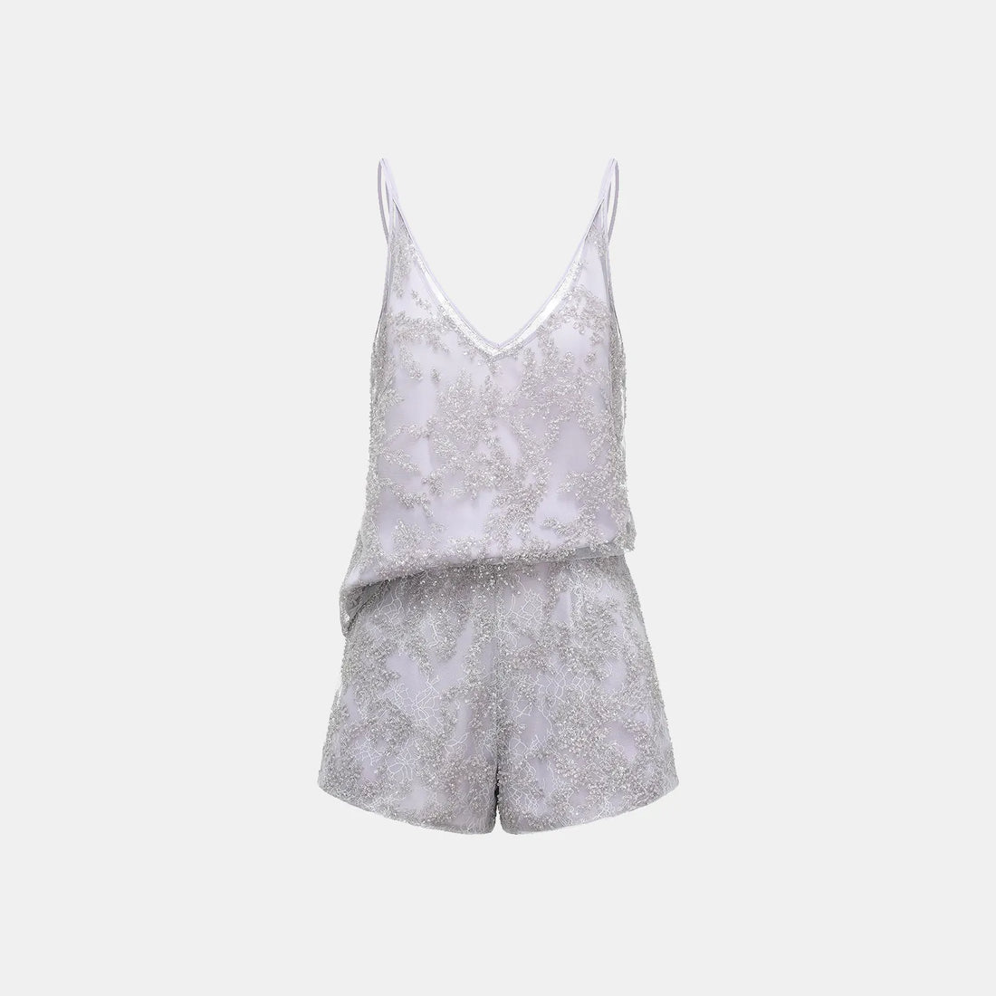 "Tea Banquet" Luxury Beaded Lace Shorts - Silver