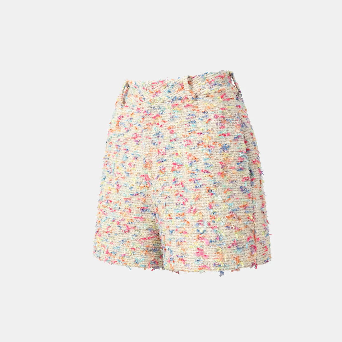 "Tokyo Hours" Tweed Casual Large Lapel Shorts - White and Multicolor