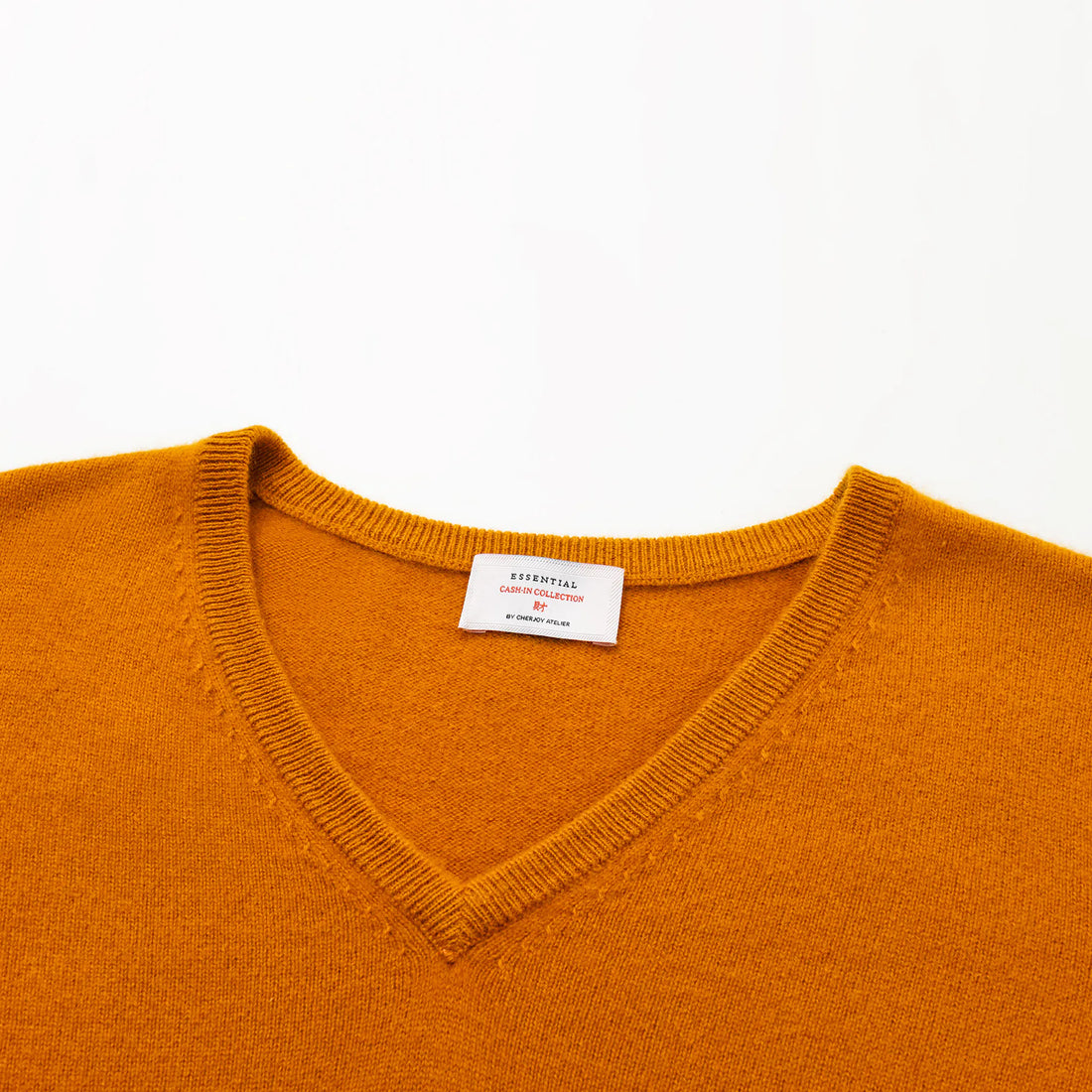 “Cash-In Collection 财“ 100% Baby Cashmere 3/4 Sleeve V-Neck Top (Yarn by Loro Piana) — Pumpkin Orange