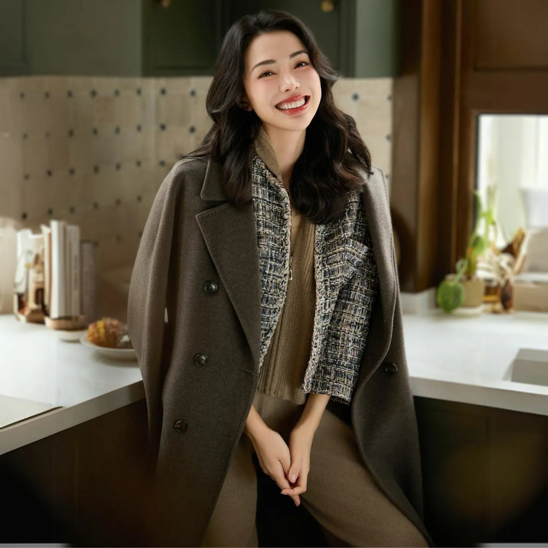 “Knightsbridge citywalk.” Tweed jacket—grey