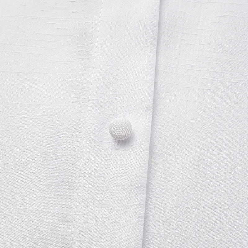 “Sloane Ave glam.” Cutout Shirt — White (matte/satin)